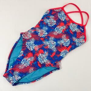 TYR Womens Tortuga Trinity Fit One Piece Swimsuit Size 30 Teal Competition